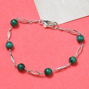 Green Malachite Bracelet in 925 Sterling Silver